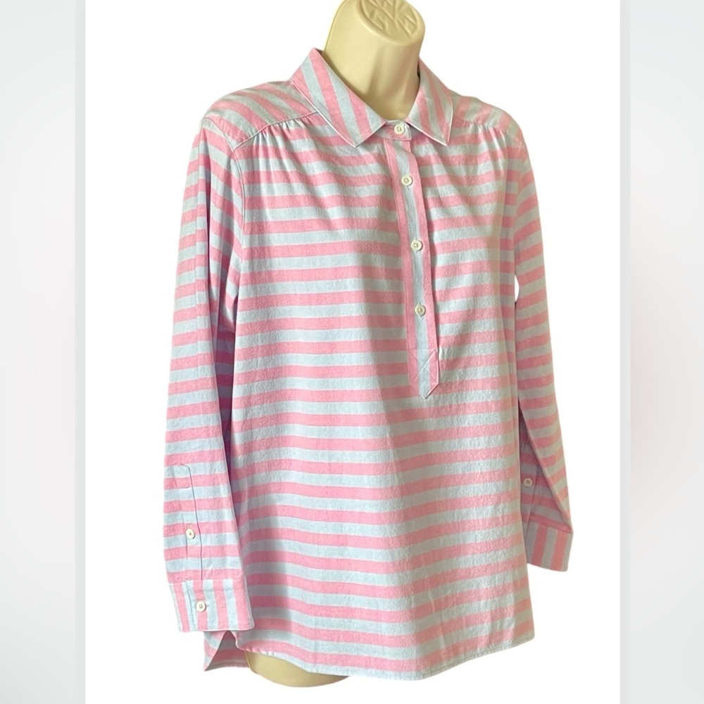 Vineyard Vines Women's Relaxed Coastside Stripe Hi-Lo Popover Shirt Size 8 Blue - Picture 4 of 11